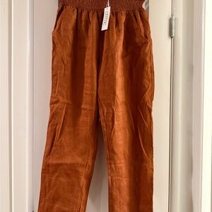 Emme Maternity Smocked Waist Cinnamon Rust Linen Trousers 2XL